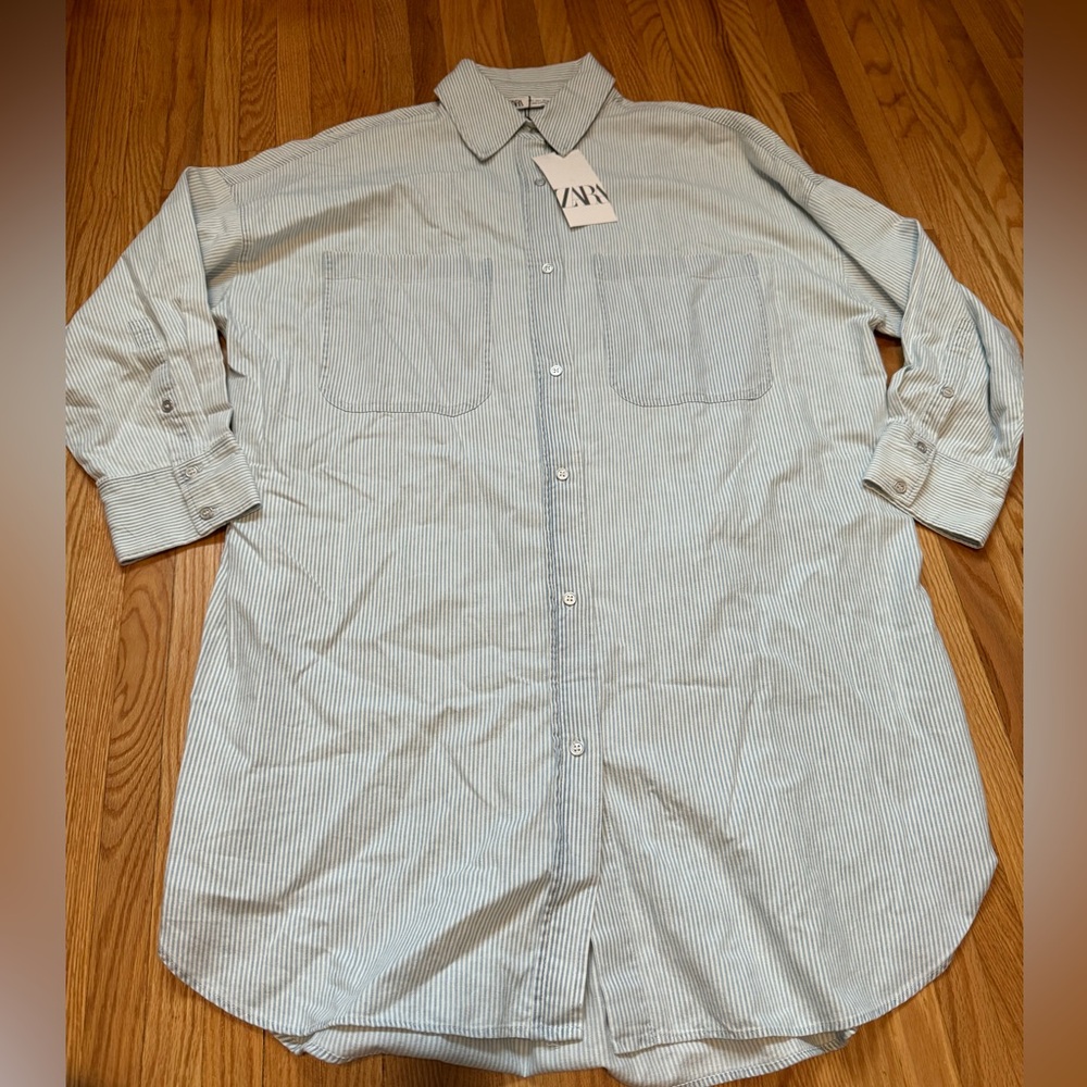 D NWT Brand New Women's Zara Button Up Striped 3/4 Sleeve Top